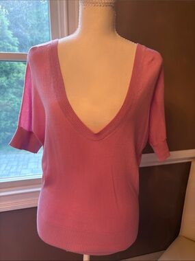 Express Pink Deep V-Neck Short Sleeve Sweater